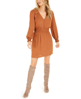 Vestido feminino Bar III Becca Tilley com cintura franzida, laranja, tamanho médio