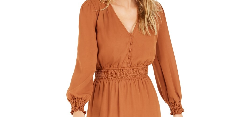 Vestido feminino Bar III Becca Tilley com cintura franzida, laranja, tamanho médio