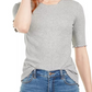 Blusa feminina Maison Jules com decote redondo e mangas curtas, cinza, tamanho extra pequeno