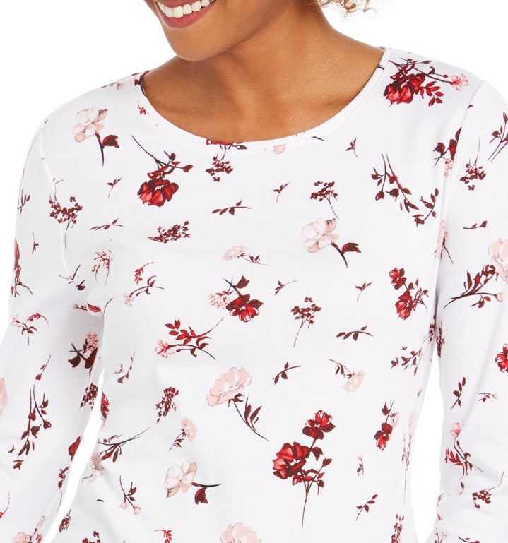 Camiseta feminina Charter Club de algodão Pima com estampa Ditsy, branca, tamanho grande