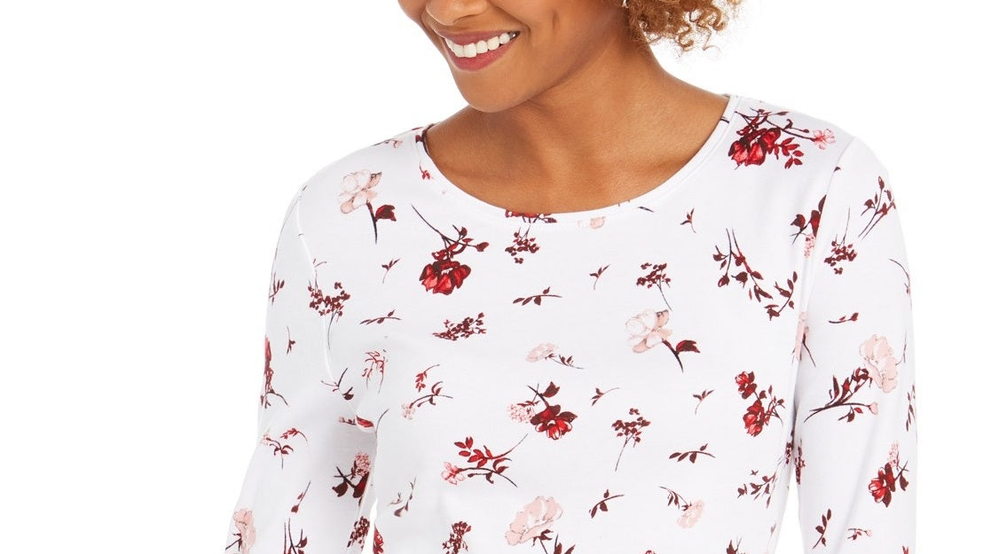 Camiseta feminina Charter Club Pima Cotton Ditsy-Print, branca brilhante, tamanho médio