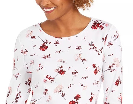 Camiseta feminina Charter Club Pima Cotton com estampa Ditsy, branca, tamanho pequeno