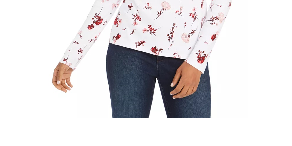 Camiseta feminina Charter Club Pima Cotton com estampa Ditsy, branca, tamanho pequeno