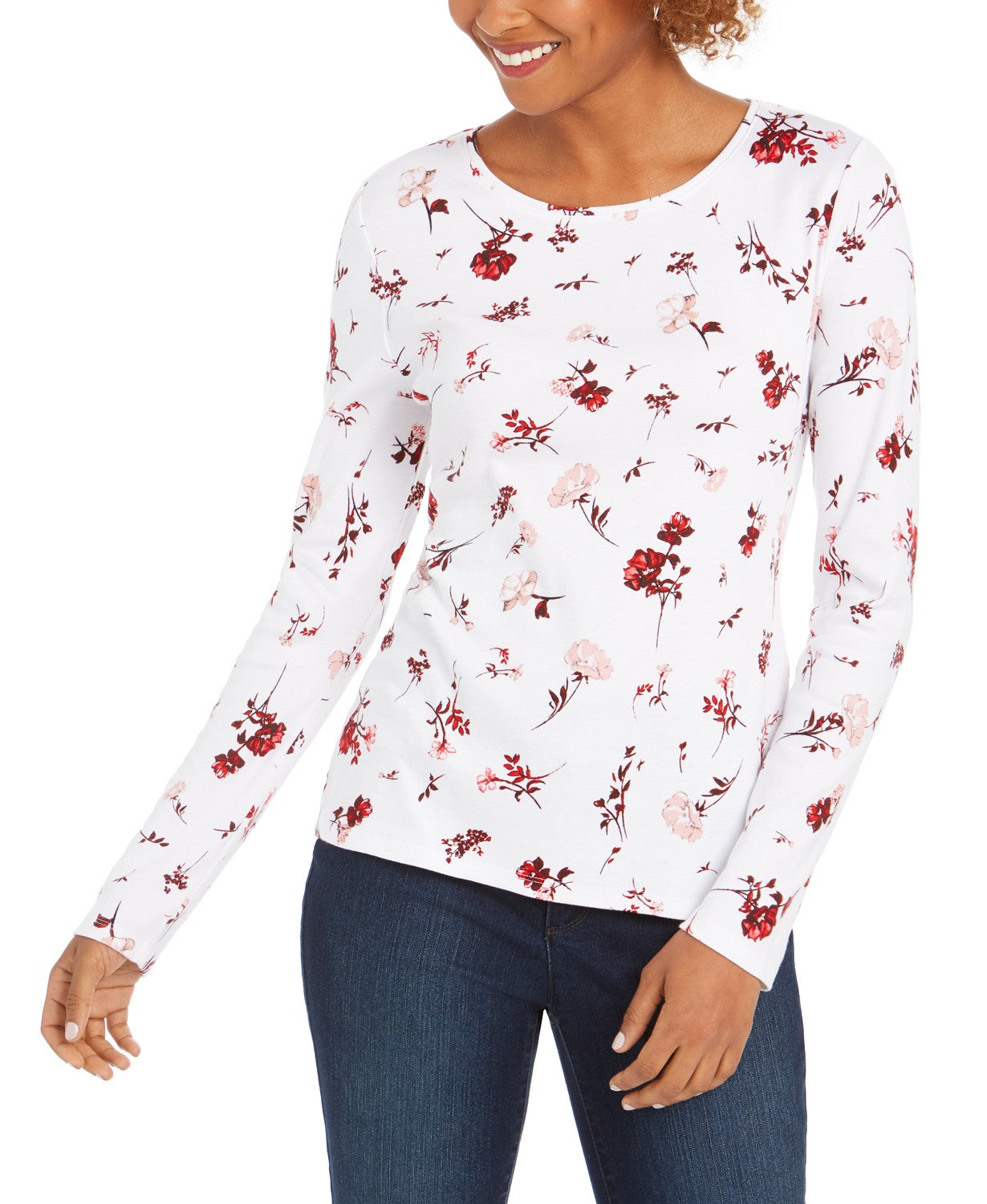 Camiseta feminina Charter Club Pima Cotton com estampa Ditsy, branca, tamanho X-G