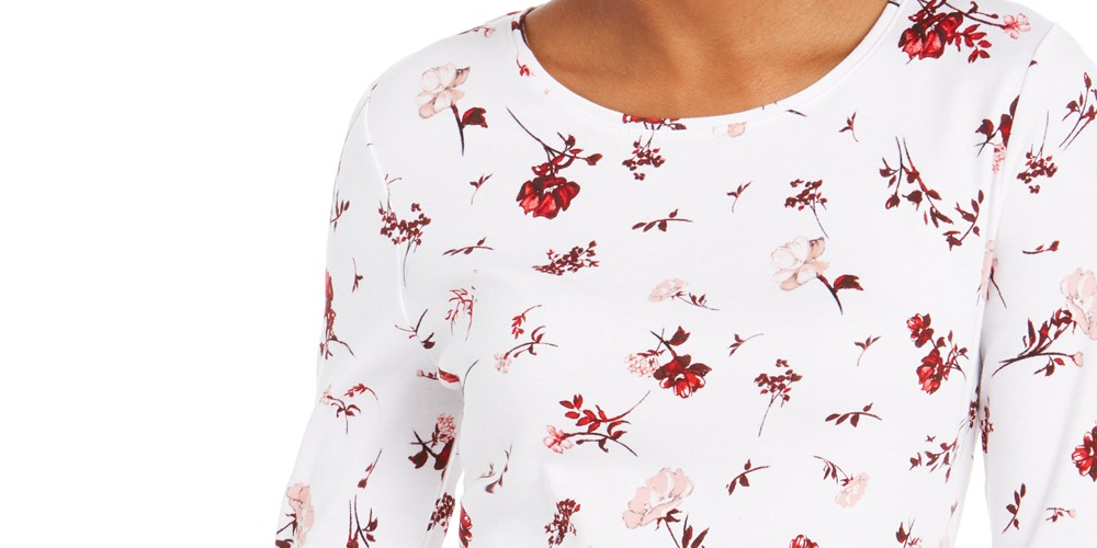Camiseta feminina Charter Club Pima Cotton com estampa Ditsy, branca, tamanho X-G