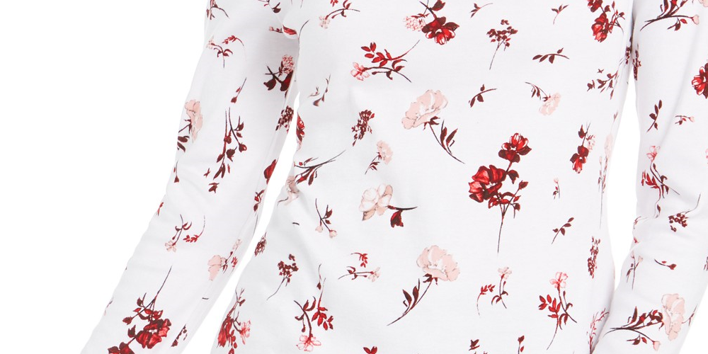 Camiseta feminina Charter Club Pima Cotton com estampa Ditsy, branca, tamanho X-G