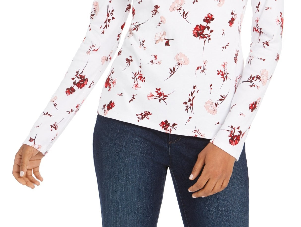 Camiseta feminina Charter Club Pima Cotton com estampa Ditsy, branca, tamanho 2, extra grande