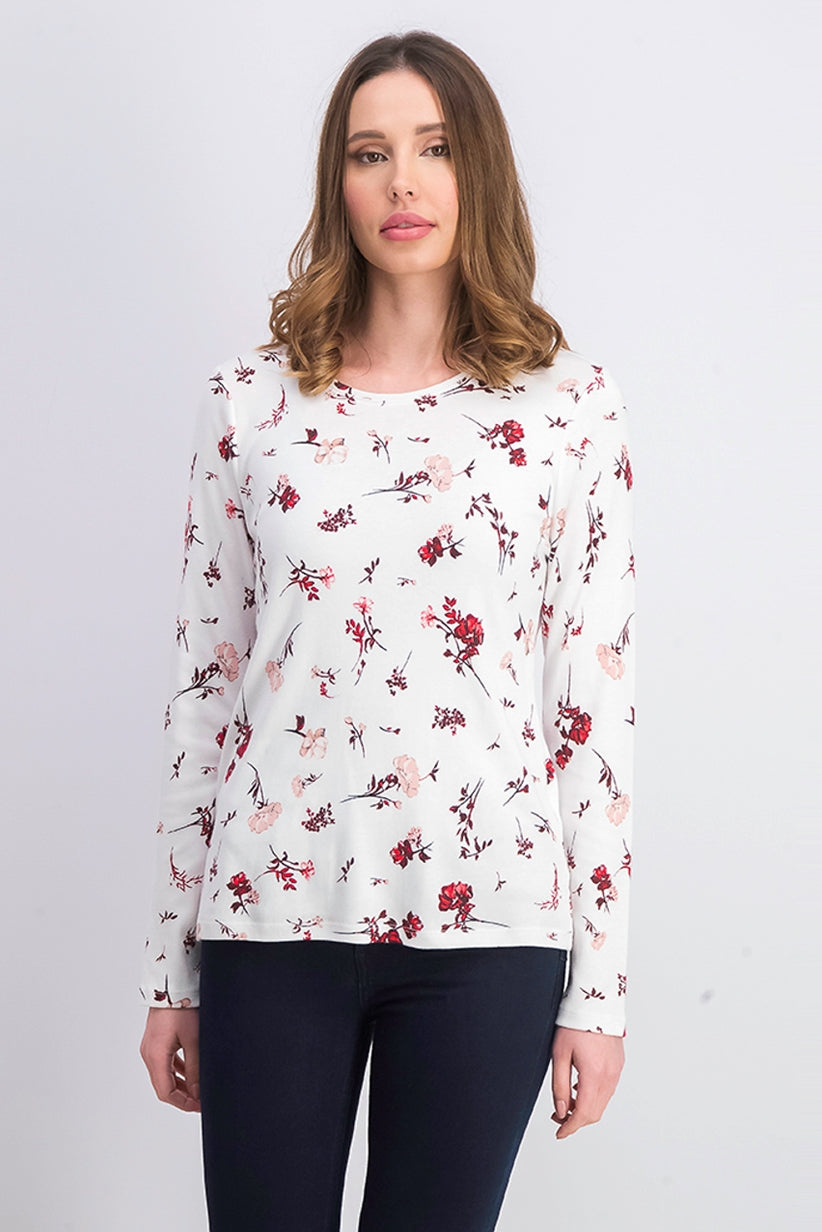 Blusa feminina Charert Club de algodão estampado com decote canoa, branca, tamanho extra pequeno