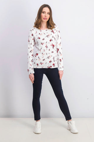 Blusa feminina Charert Club de algodão estampado com decote canoa, branca, tamanho extra pequeno