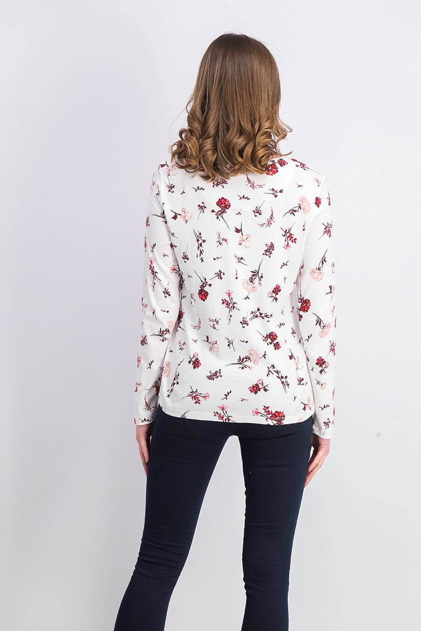 Blusa feminina Charert Club de algodão estampado com decote canoa, branca, tamanho extra pequeno