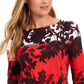 Camiseta feminina Charter Club Pima Cotton estampada com blocos de cores, vermelha, tamanho grande