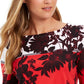 Camiseta feminina Charter Club Pima Cotton estampada com blocos de cores, vermelha, tamanho médio