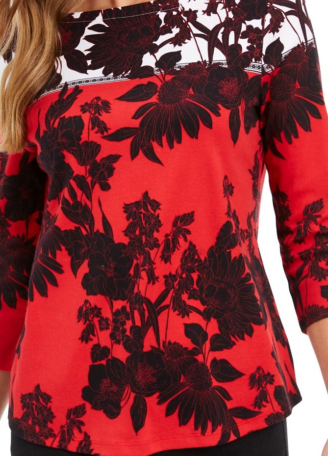 Camiseta feminina Charter Club de algodão Pima com estampa colorida e blocos de cores, tamanho extra grande, vermelha
