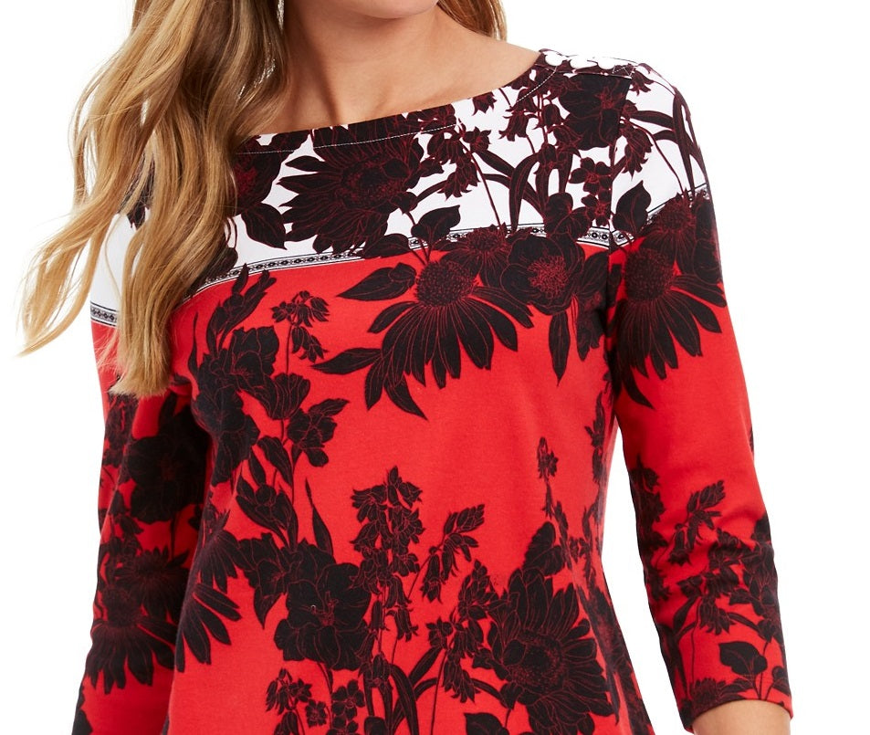 Camiseta feminina Charter Club de algodão Pima com estampa colorida e blocos de cores, vermelha, tamanho 2, extra grande