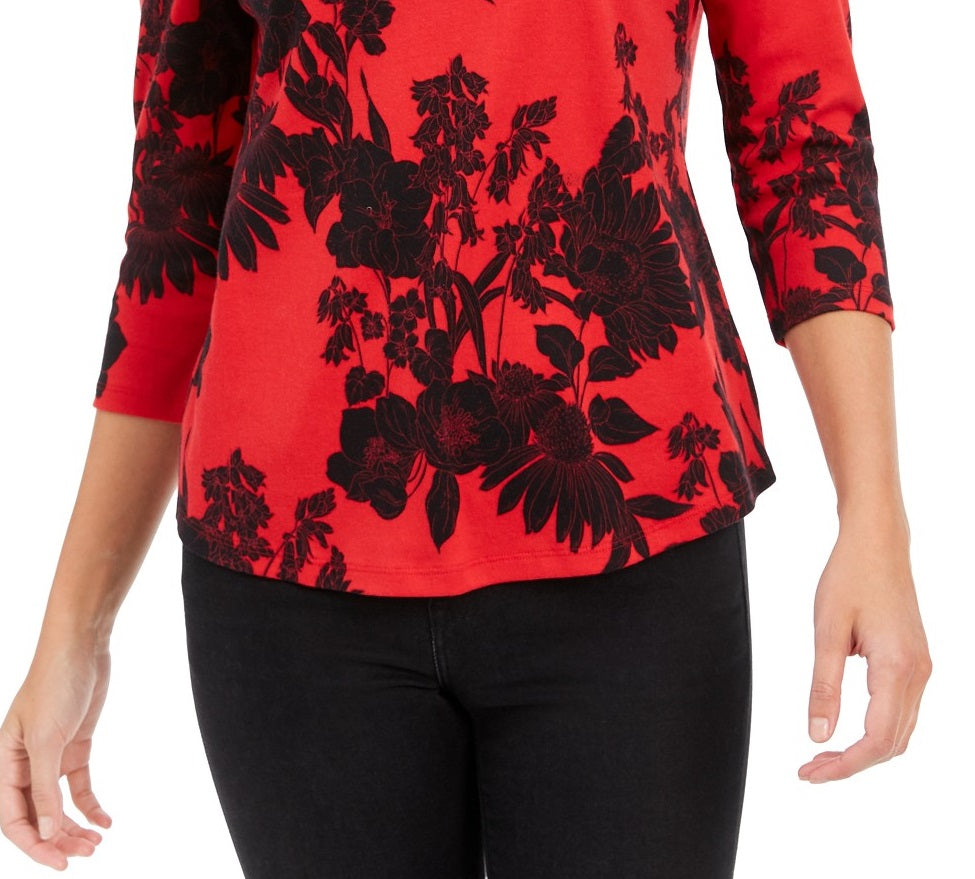 Camiseta feminina Charter Club de algodão Pima com estampa colorida e blocos de cores, vermelha, tamanho 2, extra grande