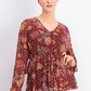 Top feminino estampado com cordão na cintura, tamanho extra pequeno, vermelho escuro, estilo &amp; co