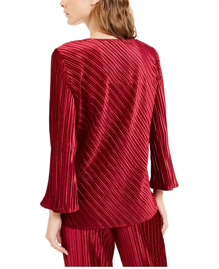 Blusa feminina Alfani de veludo canelado com decote em V, marrom, tamanho extragrande