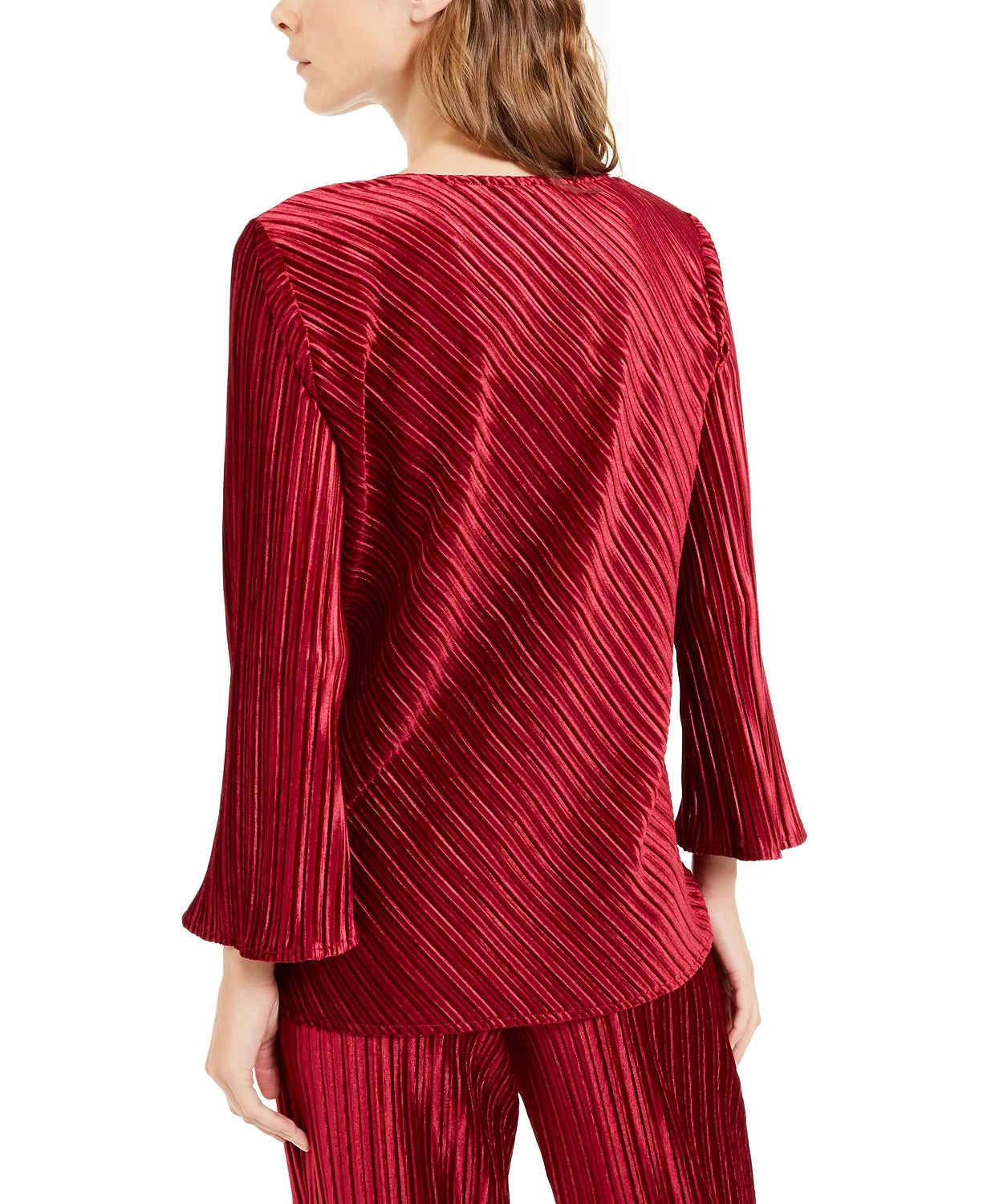 Blusa feminina Alfani de veludo canelado com decote em V, vinho, tamanho grande