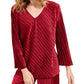 Blusa feminina Alfani de veludo canelado com decote em V, vinho, tamanho grande