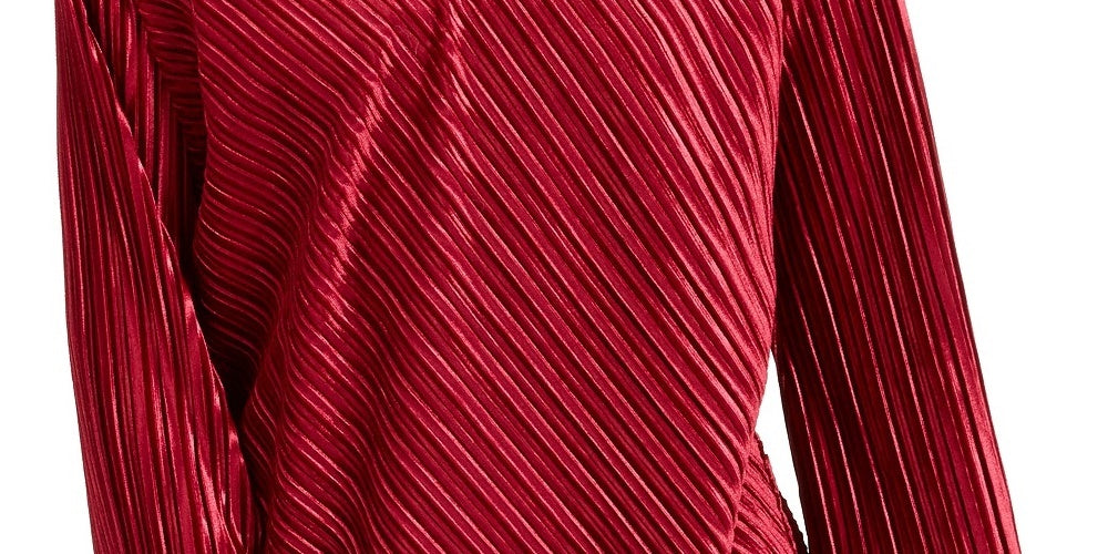 Blusa de veludo canelada com decote em V Alfani feminina, tamanho médio, vinho