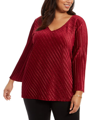 Top feminino Alfani plus size canelado com decote em V, vermelho, tamanho XXX-G