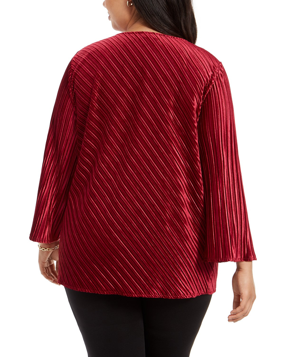 Top feminino Alfani plus size canelado com decote em V, vermelho, tamanho XXX-G