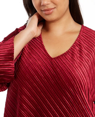 Top feminino Alfani plus size canelado com decote em V, vermelho, tamanho XXX-G