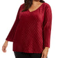 Top feminino Alfani plus size canelado com decote em V, vermelho, tamanho extragrande
