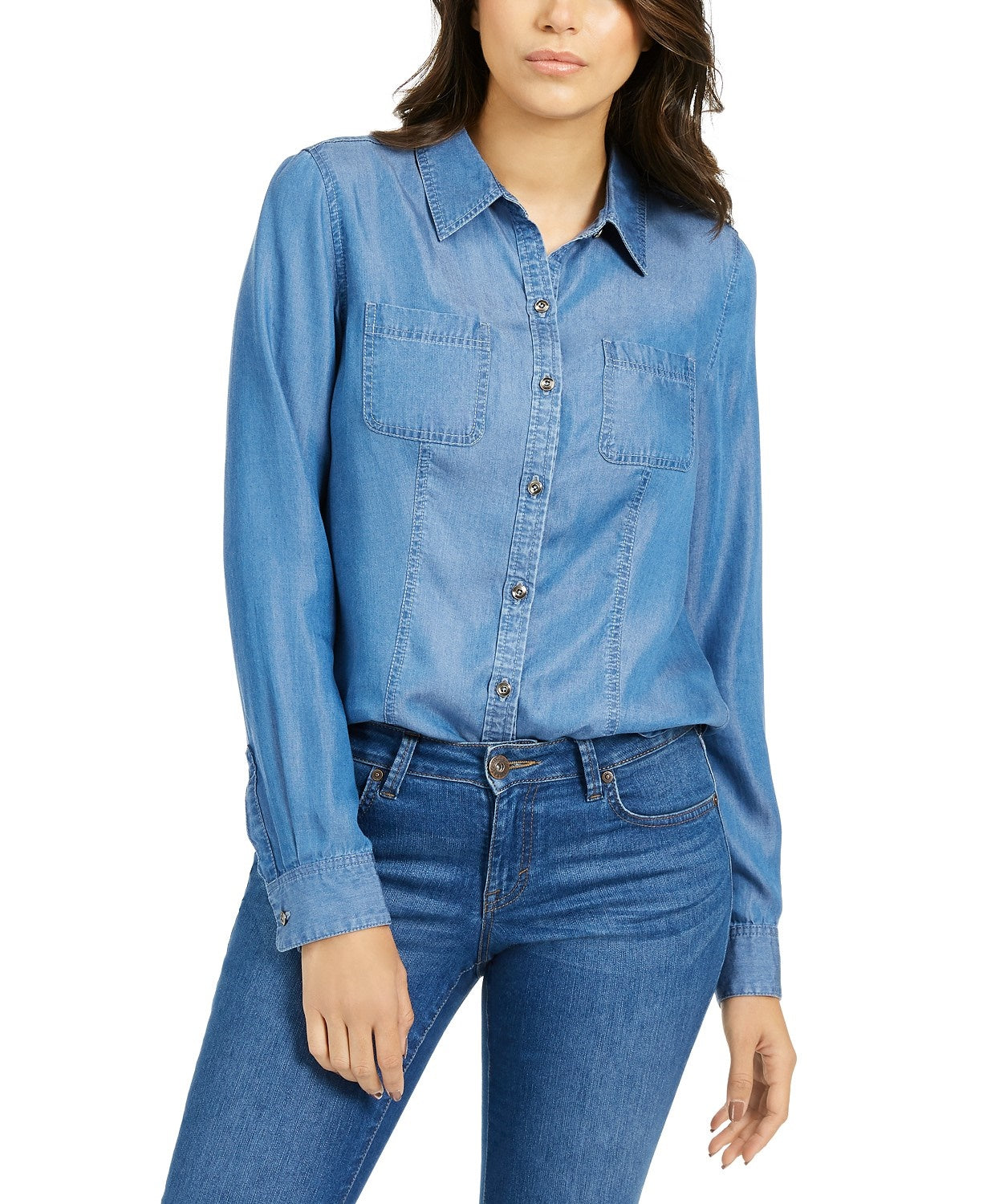 Camisa feminina Chambray Charter Club azul tamanho grande