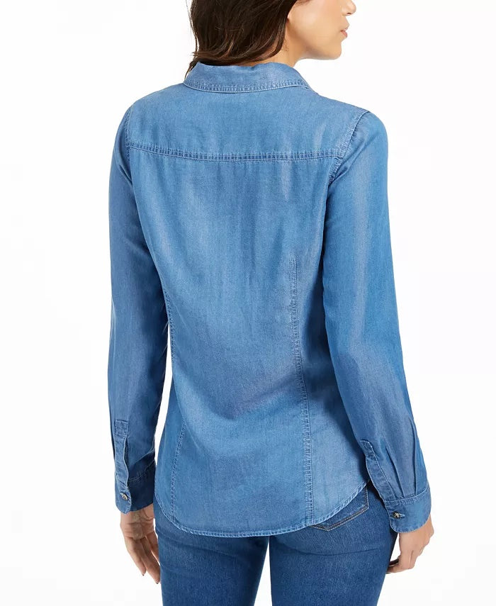 Camisa feminina Chambray Charter Club azul tamanho pequeno