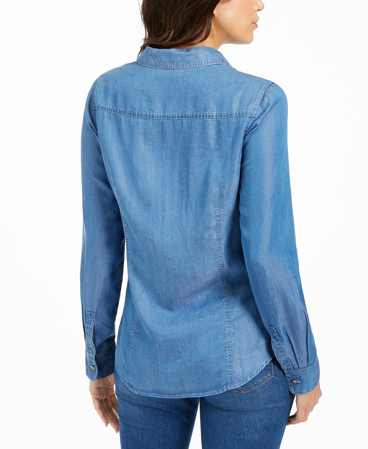 Camisa feminina Chambray Charter Club azul tamanho extra grande