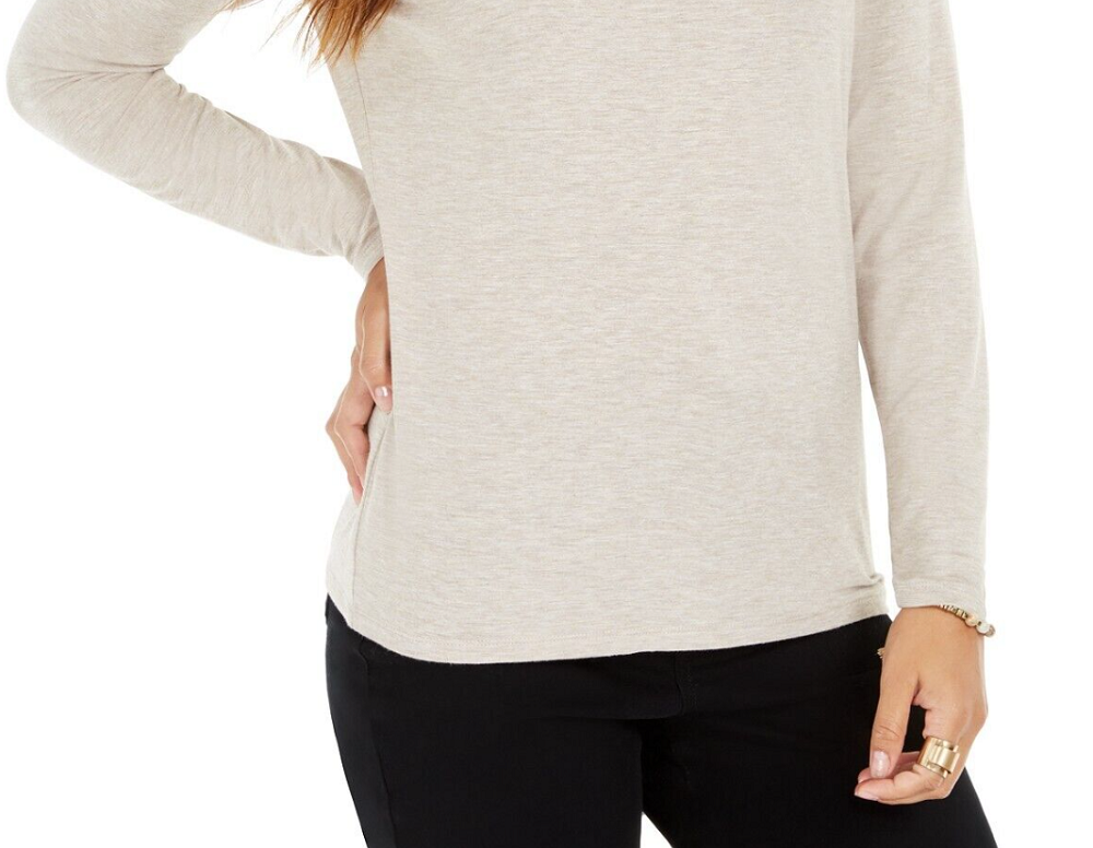 Blusa feminina de gola alta e manga comprida estilo &amp; co, bege, tamanho extragrande