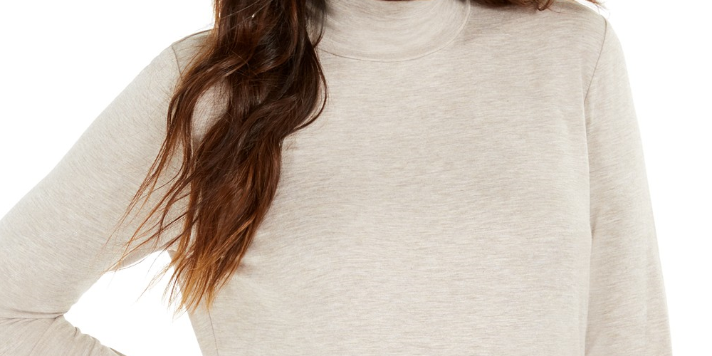 Top feminino estilo &amp; co com gola alta, bege, tamanho PS