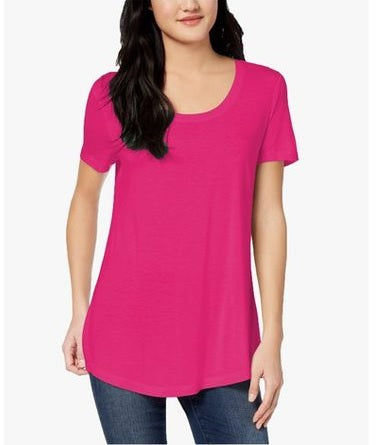 Camiseta feminina Maison Jules com decote redondo, rosa, tamanho pequeno