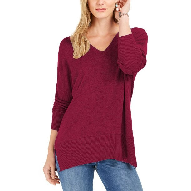 Túnica feminina estilo &amp; co com ombros caídos e decote em V, vermelha, tamanho extragrande