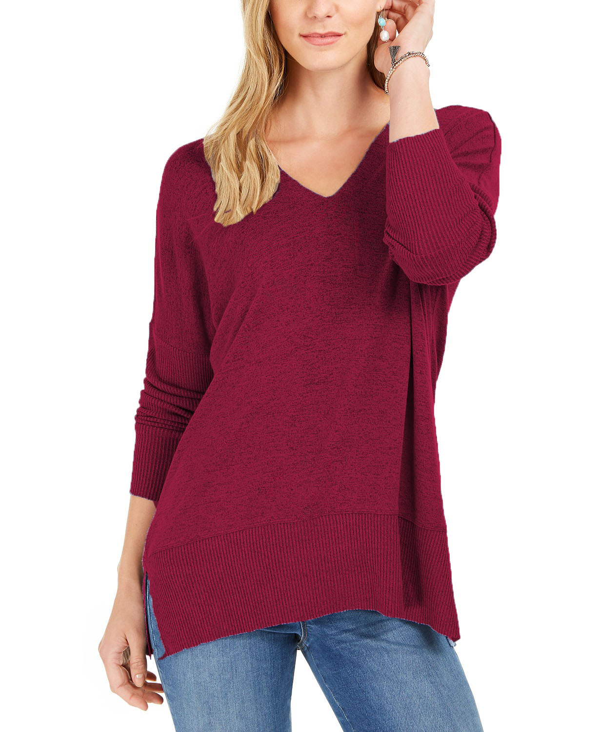 Túnica feminina estilo &amp; co com decote em V e ombros caídos, vermelha, tamanho extra pequeno