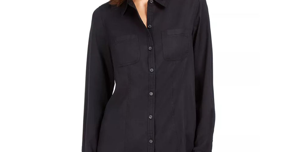 Camisa feminina Charter Club de tencel lisa preta, tamanho extra grande