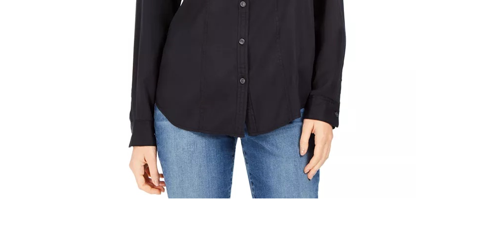 Camisa feminina Charter Club de tencel lisa preta, tamanho extra grande