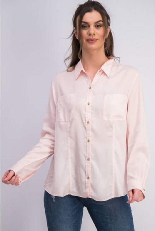 Camisa feminina Charter Club de tencel lisa, rosa, tamanho médio