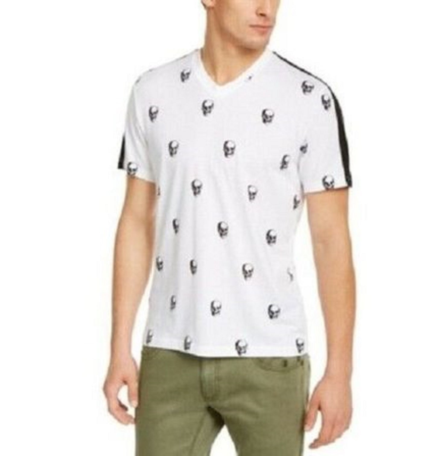 Camiseta masculina com estampa de caveira e decote em V da INC International Concepts, branca, tamanho XXG