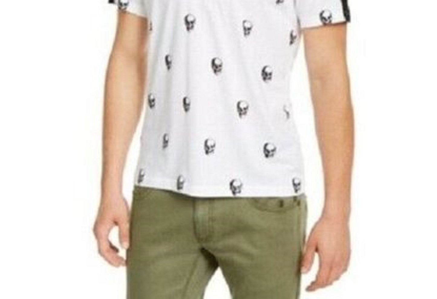 Camiseta masculina com estampa de caveira e decote em V da INC International Concepts, branca, tamanho XXG