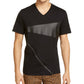 Camiseta masculina com zíper e decote em V, da INC International Concepts, com acabamento em couro sintético, preta, tamanho pequeno