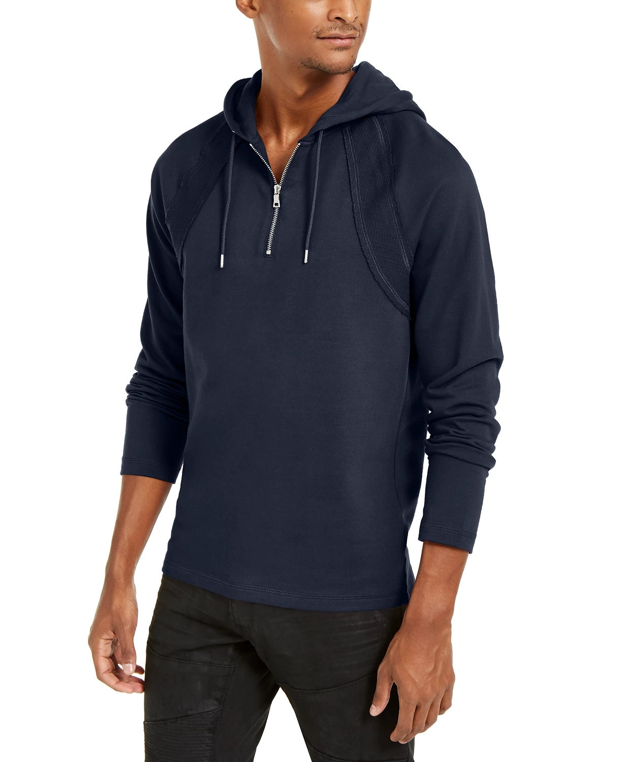 Moletom com capuz masculino INC International Concepts com zíper de um quarto, azul escuro, tamanho XXX grande