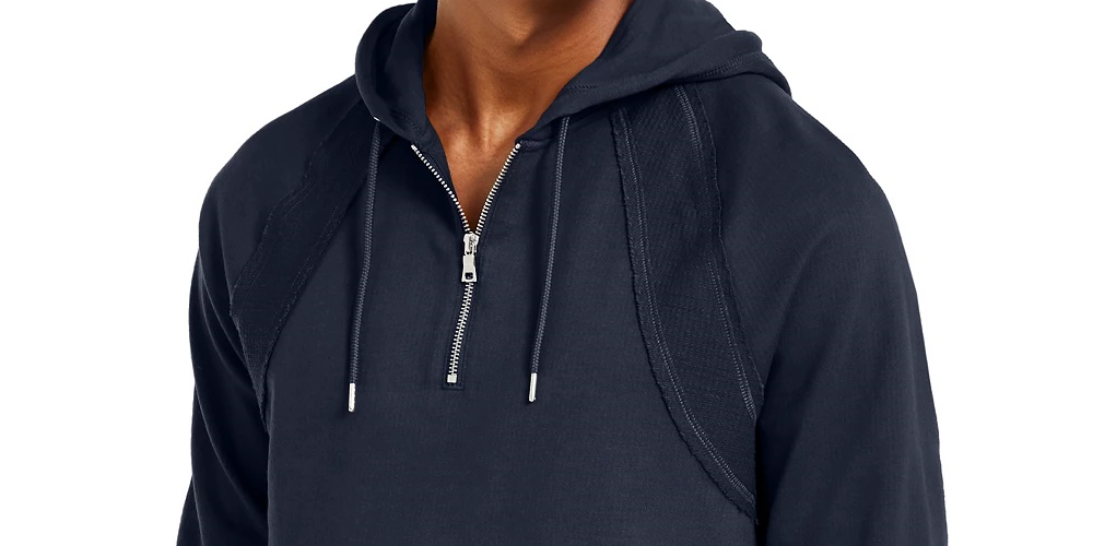 Moletom com capuz masculino INC International Concepts com zíper de um quarto, azul escuro, tamanho XXX grande