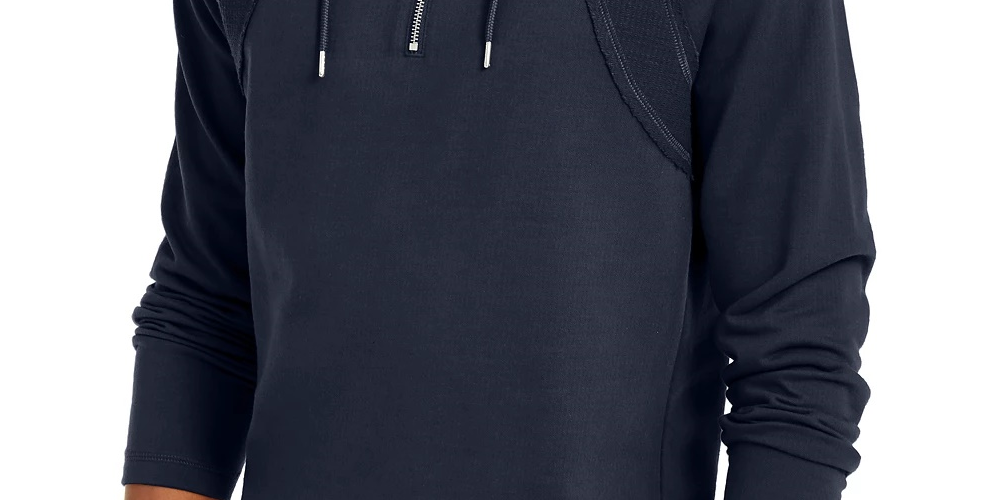 Moletom com capuz masculino INC International Concepts com zíper de um quarto, azul escuro, tamanho XXX grande