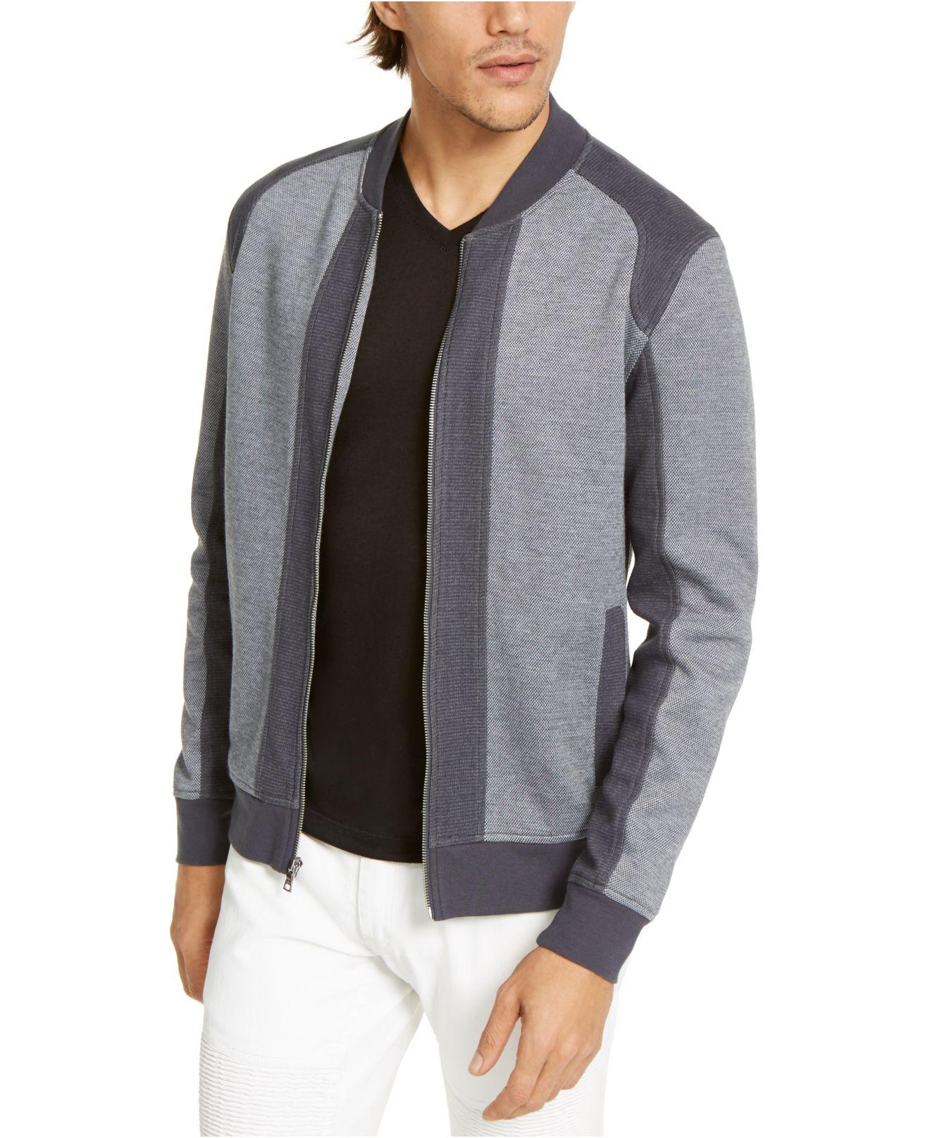 Jaqueta bomber masculina de malha texturizada com blocos de cores e peças da INC International Concepts, cinza, tamanho 3 extra grande