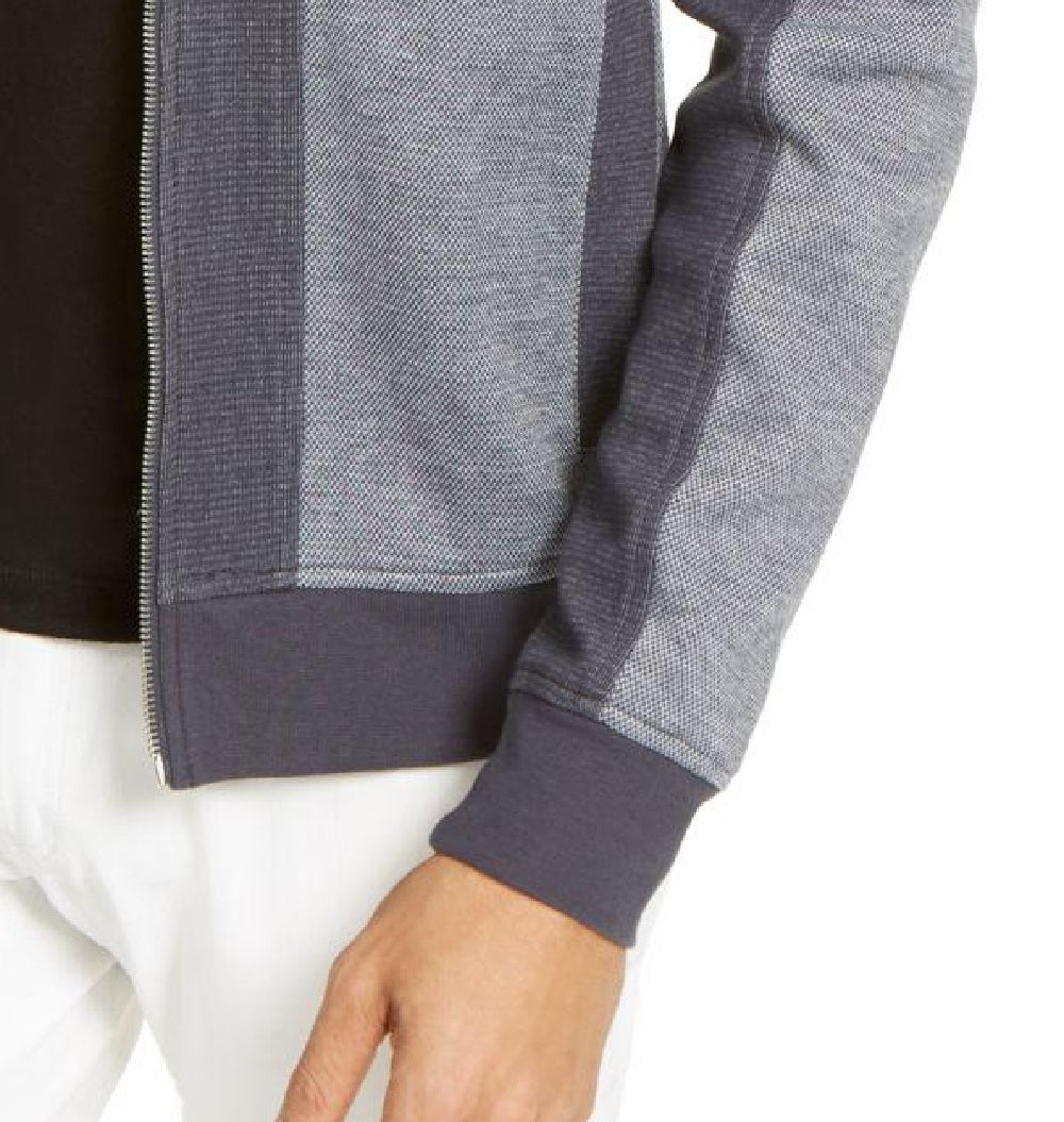 Jaqueta bomber masculina de malha texturizada com blocos de cores e peças da INC International Concepts, cinza, tamanho 3 extra grande