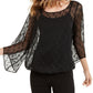 Blusa feminina Alfani com mangas bufantes e estampa de anjo, preta, tamanho médio