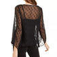 Blusa feminina Alfani com mangas bufantes e estampa de anjo, preta, tamanho médio