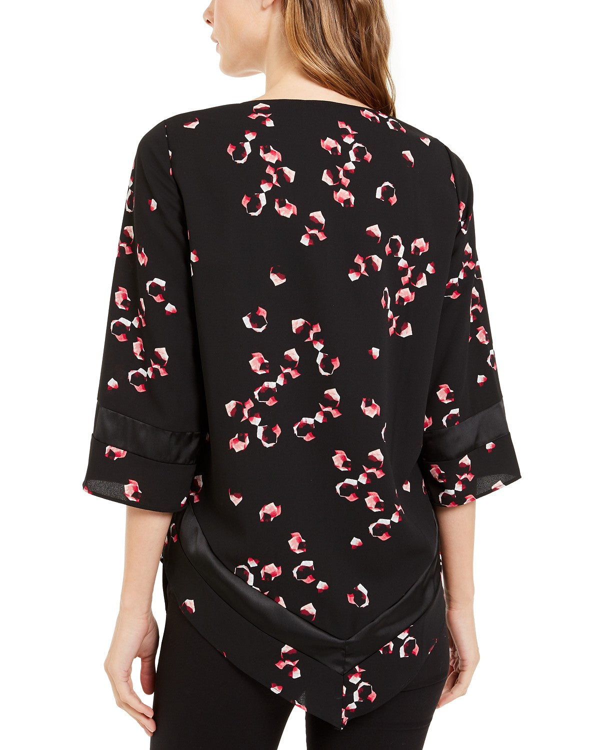 Blusa Alfani Charmeuse com bainha em V, preta, tamanho pequeno